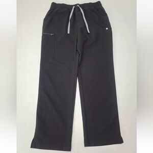 Figs Scrub Pants Black Yola Straight Leg Elastic Waist Size L Womens
